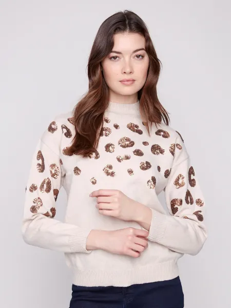 Charlie B Cheetah Crew Neck Sweater